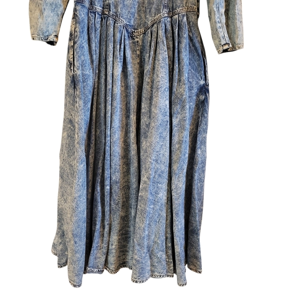 Vintage Contempo Casuals Hollywood Era Long Sleeve Acid Wash Denim Maxi Dress - Picture 6 of 11